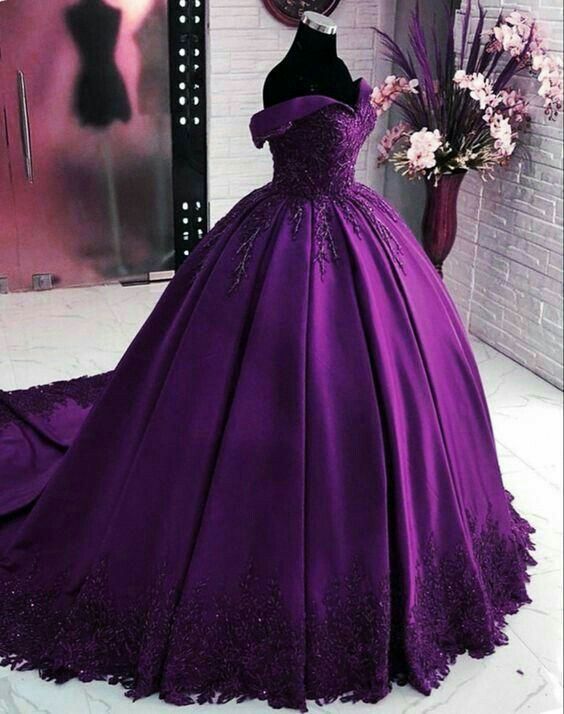 Off-the-Shoulder Dark Purple Ball Gown Sweet 15 Dress - FashionDia