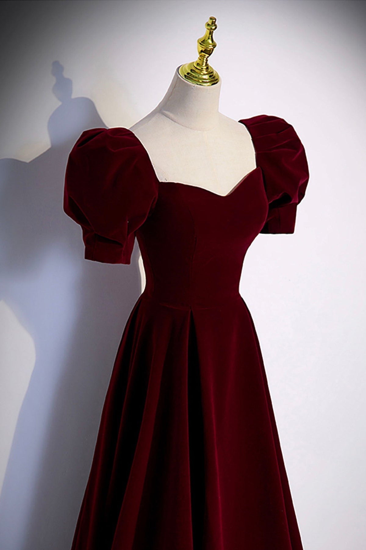 Burgundy velvet long prom dress evening dress s88 - View 4 | VelvetHem
