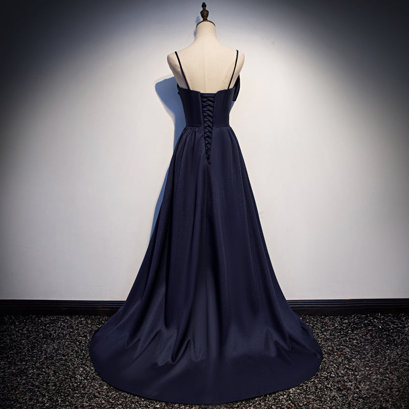 Dark blue satin long prom dress, simple evening dress s93 - View 3 | VelvetHem