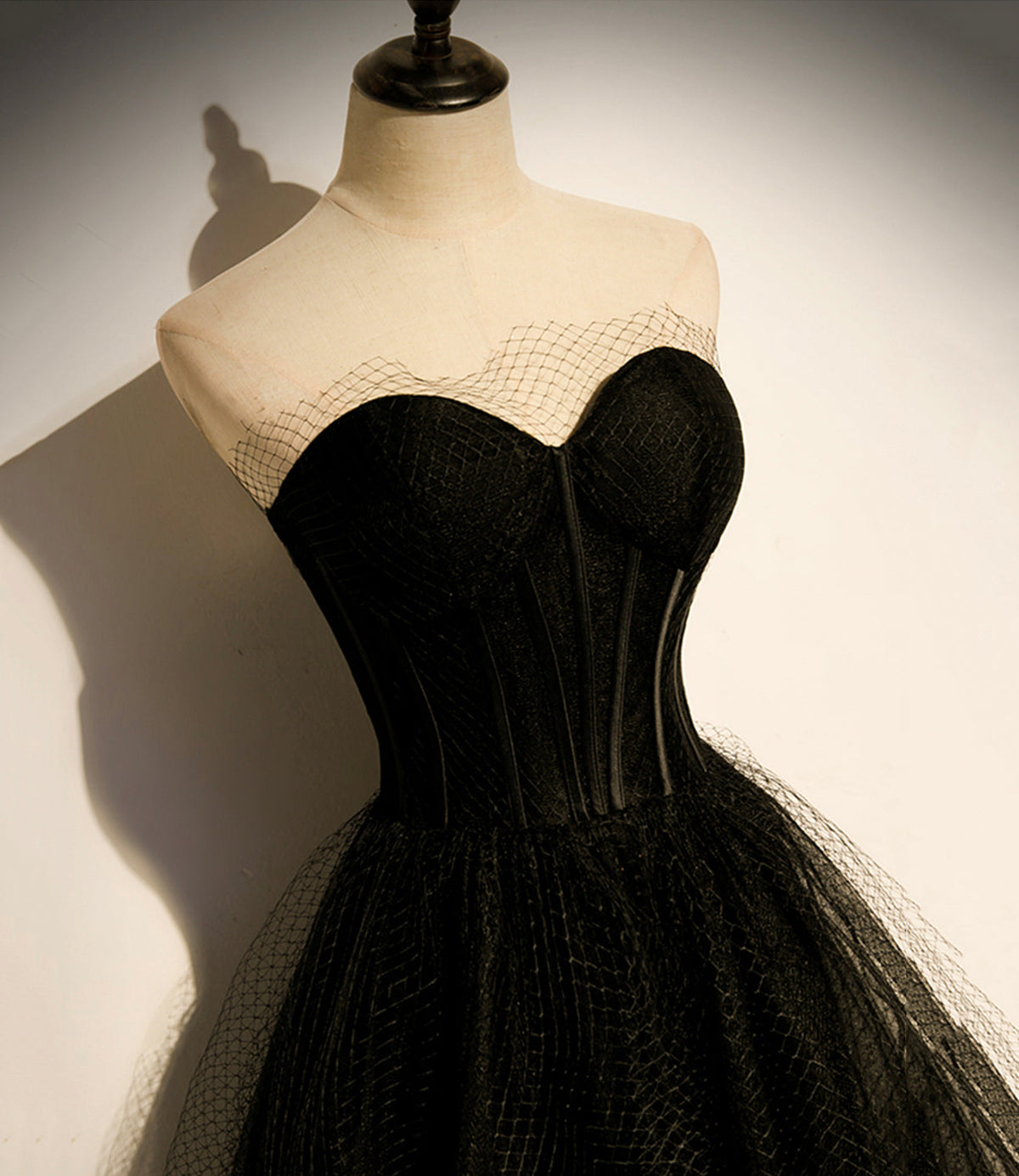 Black tulle long A line prom dress black evening dress s68 - View 3 | VelvetHem