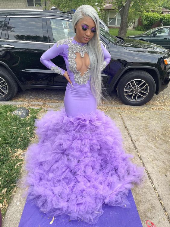 Lilac Mermaid Prom Dress With Long Sleeves