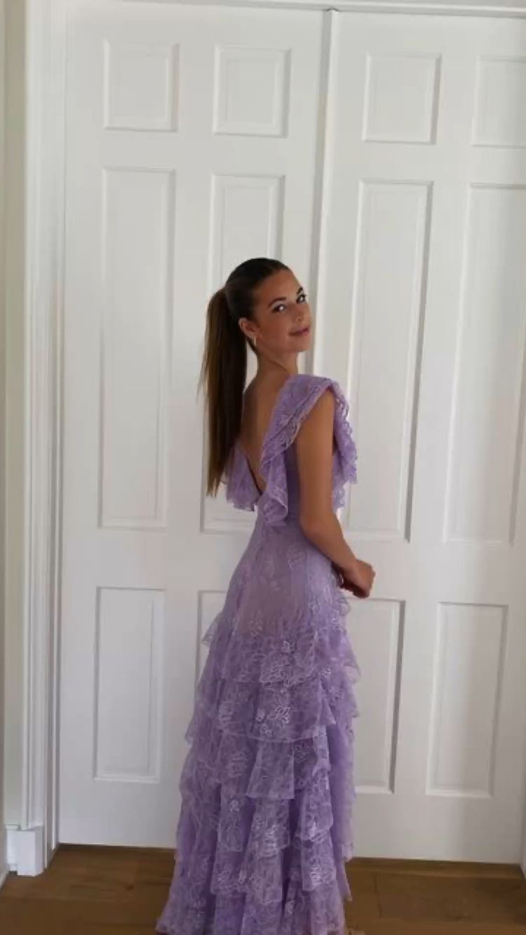 Purple Lace Long Prom Dress Backless Evening Dress Stunning Prom Dress - VelvetHem