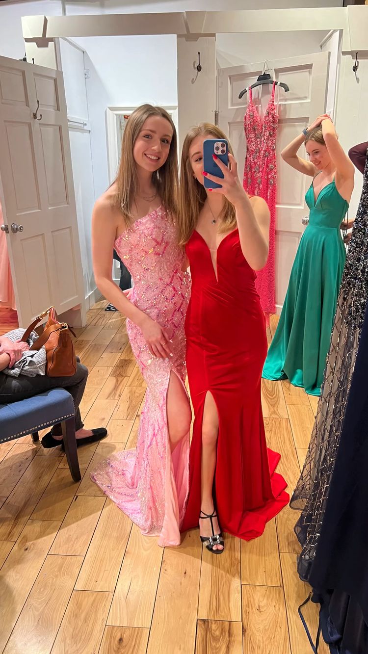 Chic One Shoulder Pink Sequins Evening Dress ,Sparkly Pink Evening Gown Y1633 - View 3 | VelvetHem