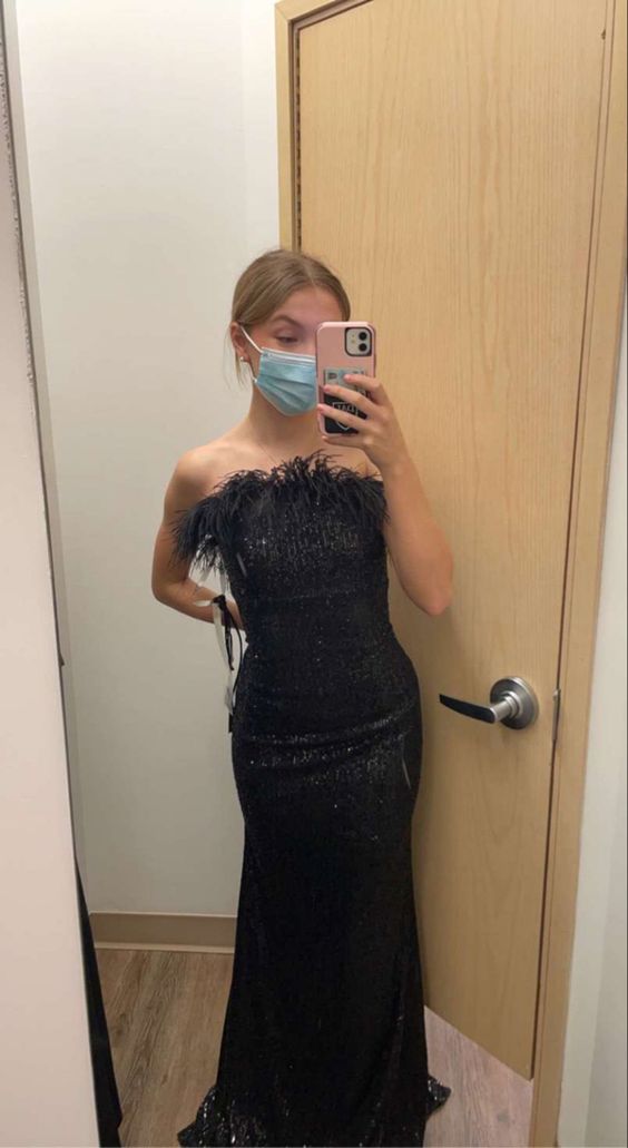 Chic Black Mermaid Prom Dress/Black Evening Dress With Feathers Y1881 - VelvetHem