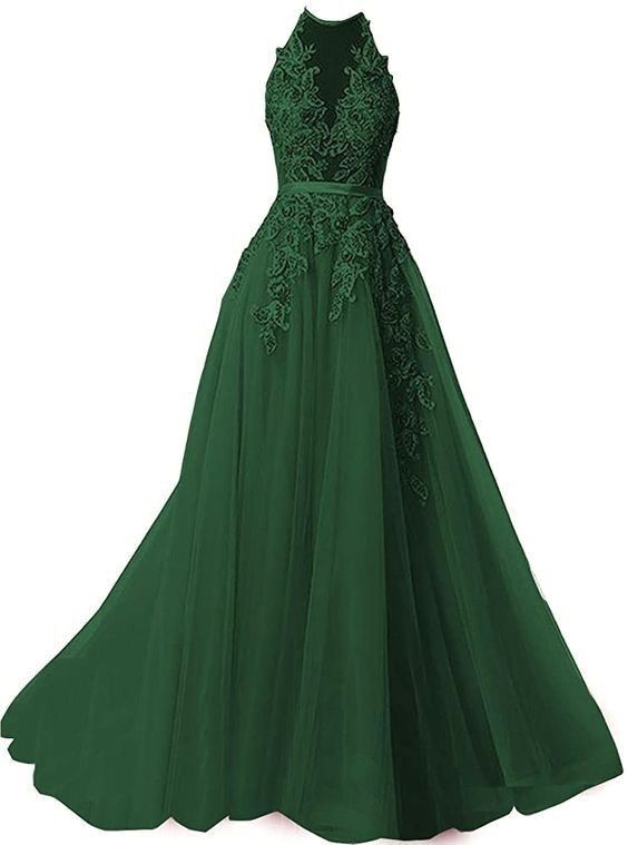 A-Line Prom Dresses Spaghetti Straps Applique Prom Dress Evening Dresses - FashionDia