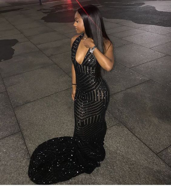 Sexy Mermaid Prom Dress Sequins Black Girl Prom Dresses