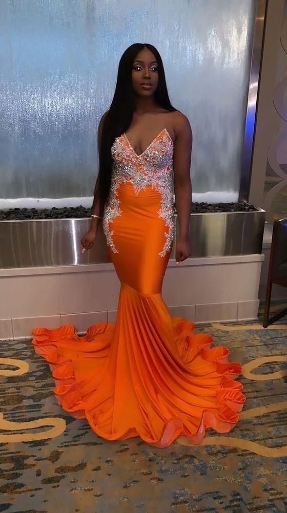 Sexy Orange Mermaid Prom Dresses Sexy Evening Dress