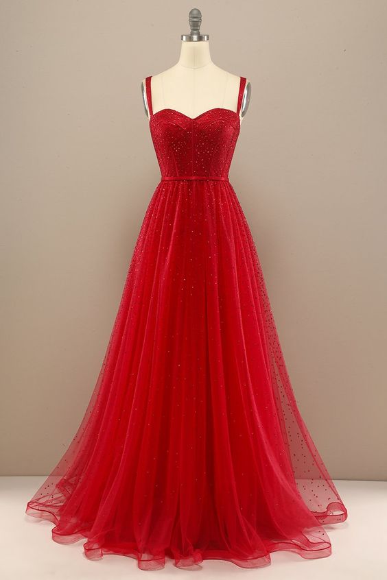 Beautiful Red Sweetheart Prom Dress with Beading - FashionDia