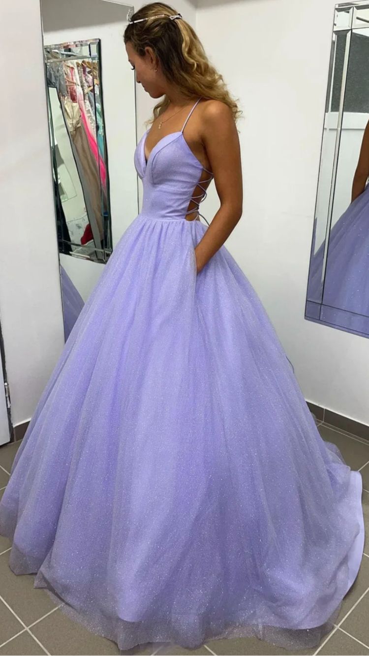 Purple V-Neck tulle long Prom & Evening Dress - View 3 | FashionDia