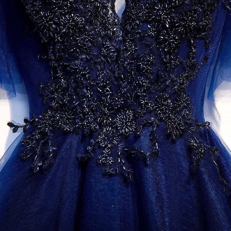 Blue v neck tulle short homecoming dress s94 (ZD12608)