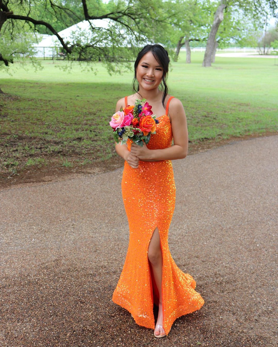 Elegant Mermaid Orange Sequins Long Prom Dress Formal Evening Dresses Y1307 - VelvetHem