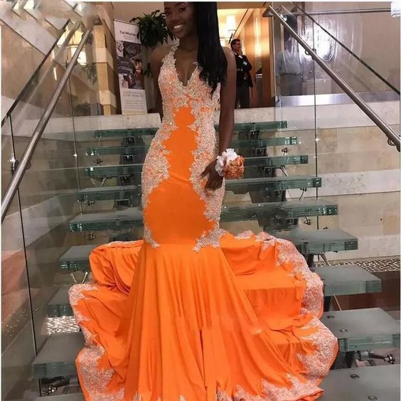 gorgeous mermaid orange prom dress for black girls