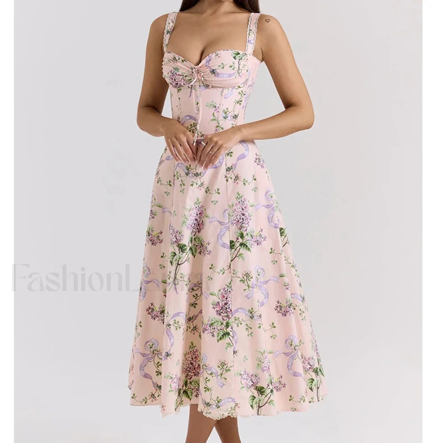 Fishbone Waist Cotton Midi Dress