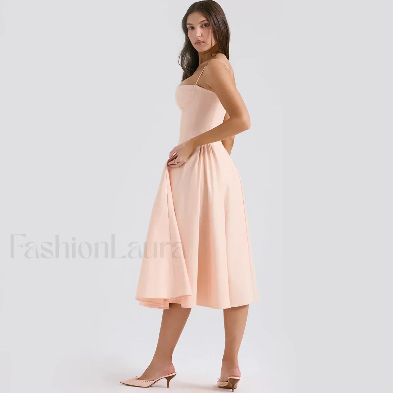 Fit-Flare Spaghetti Midi Dress