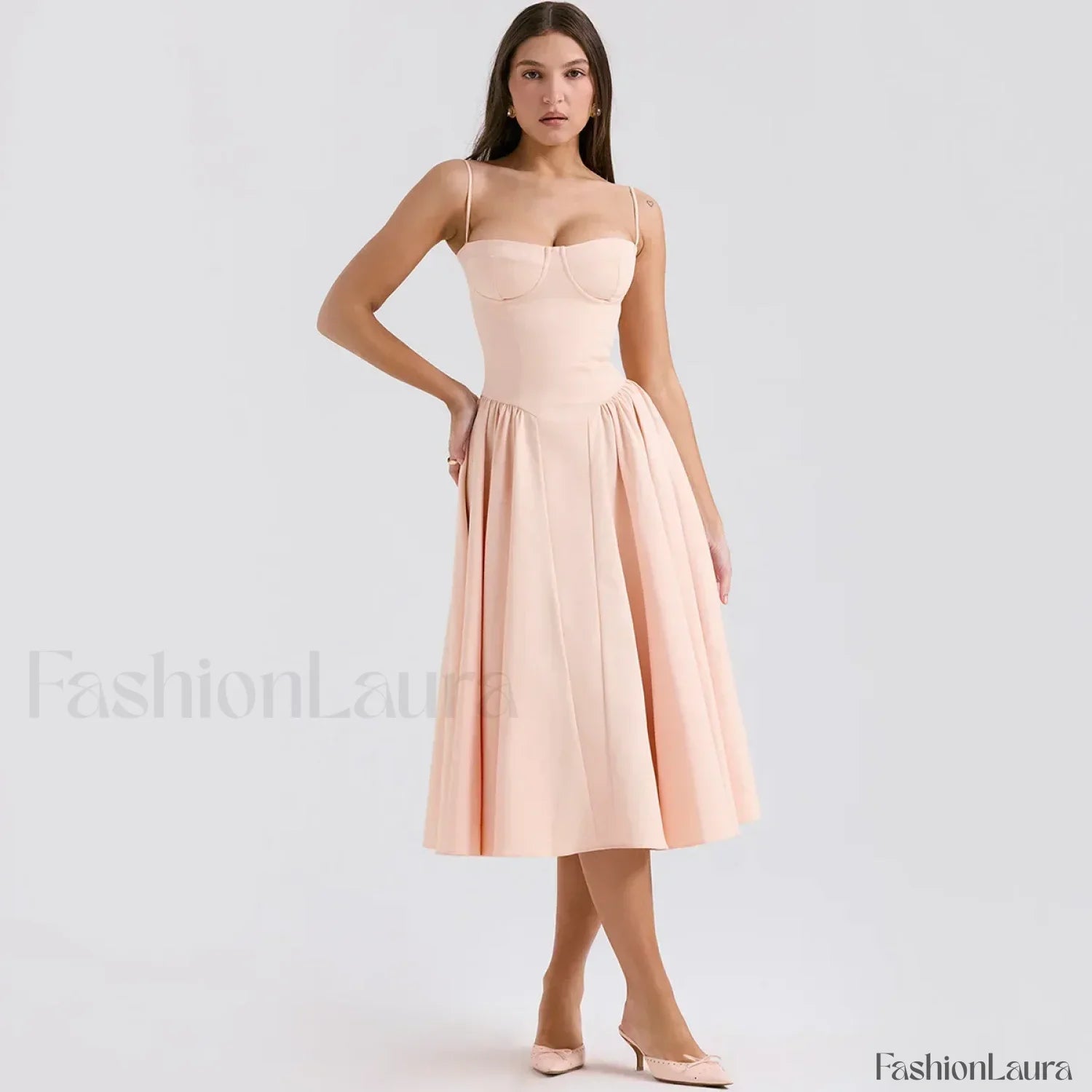 Fit-Flare Spaghetti Midi Dress