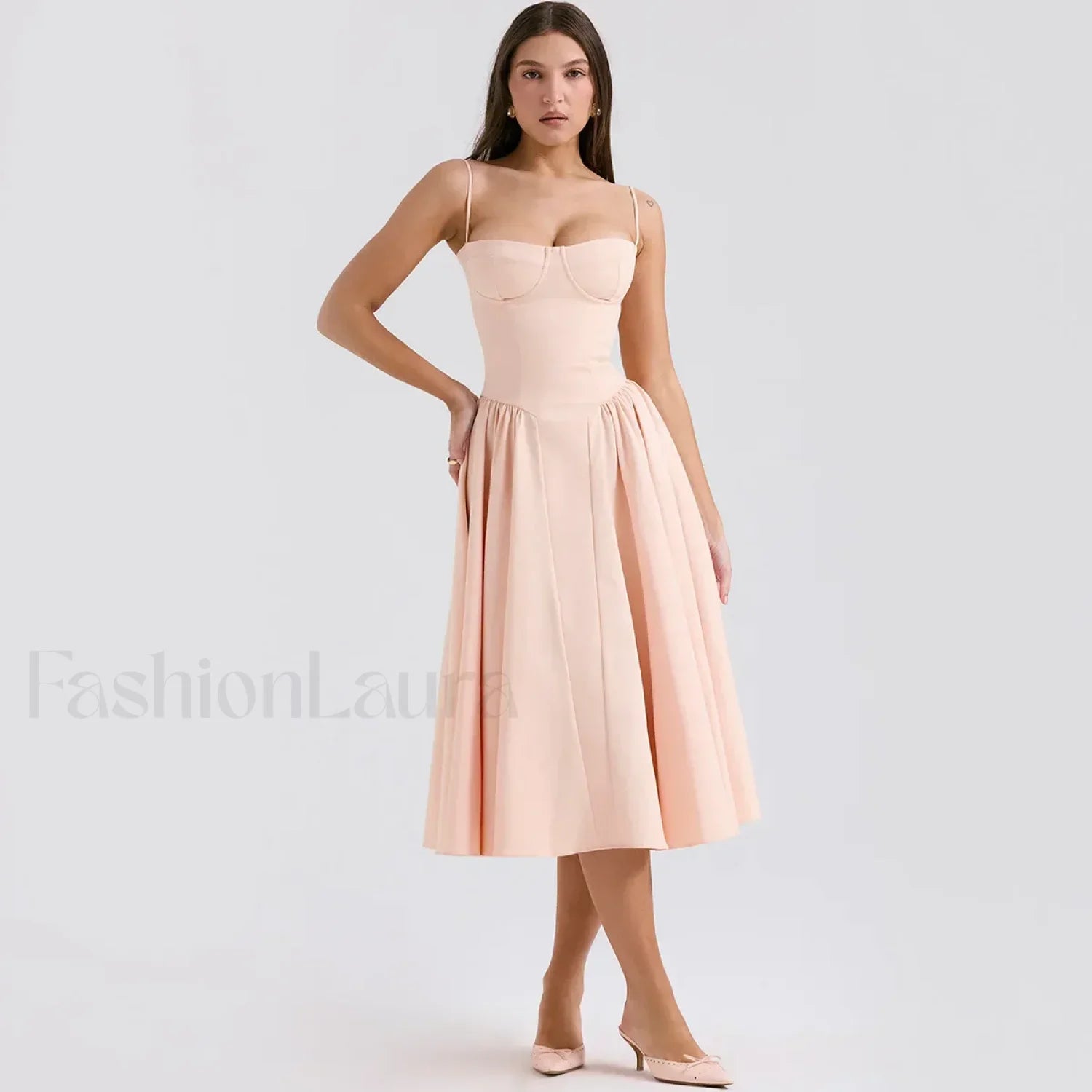 Fit-Flare Spaghetti Midi Dress