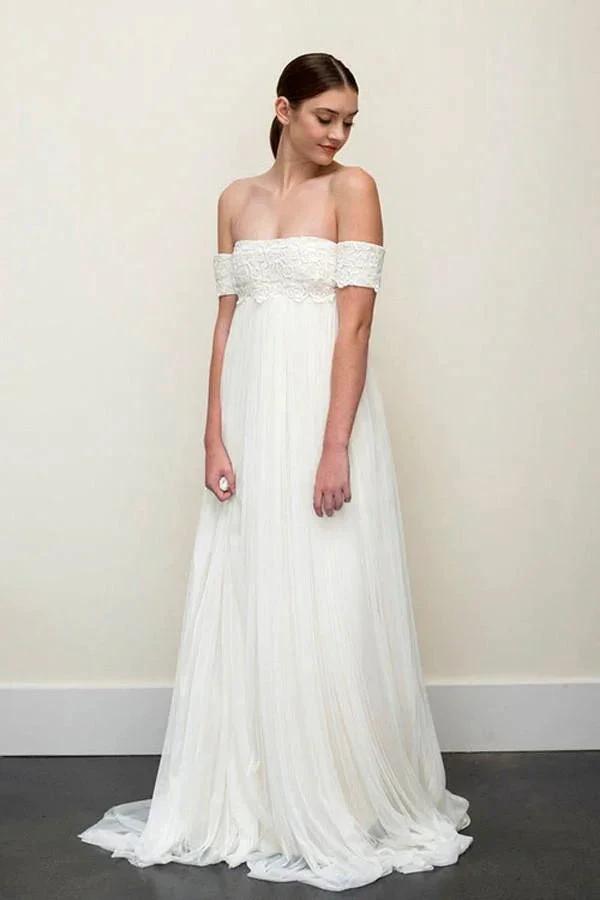 Floor Length A-line Off-the-shoulder Backless Chiffon Wedding Dress (ZD15465)