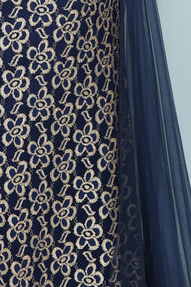 Floor Length Gold Mermaid Sleevless Crew Lace Prom Dresses - View 10 | VelvetHem