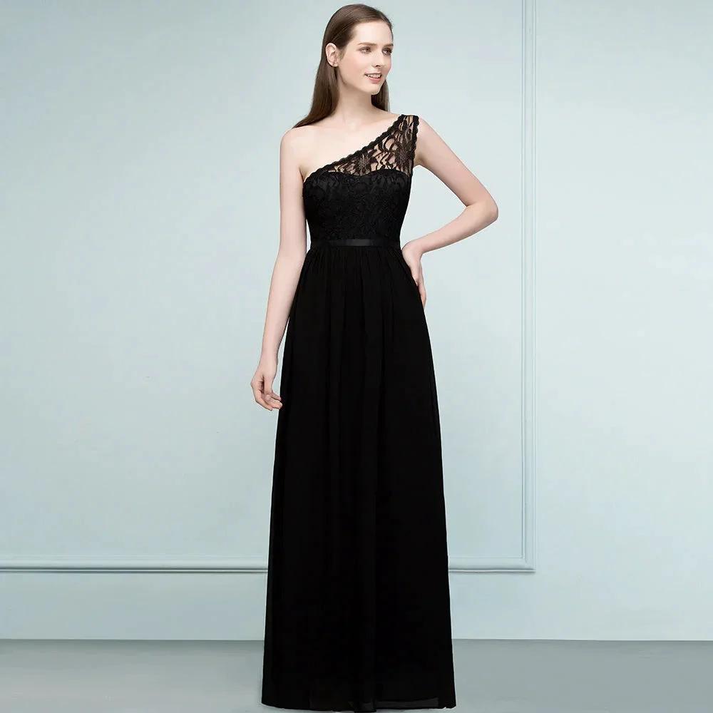 Floor Length Lace Chiffon A-line One-shoulder Bridesmaid Dresses with Sash (ZD13060)