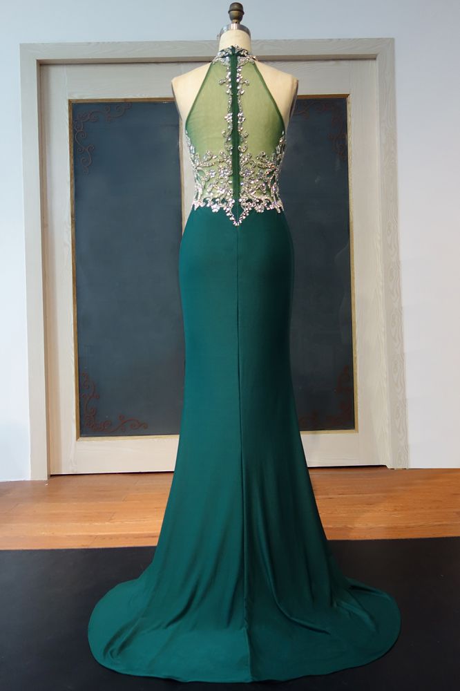 Floor Length Mermaid Halter Crystal Beading Prom Dresses - View 2 | VelvetHem