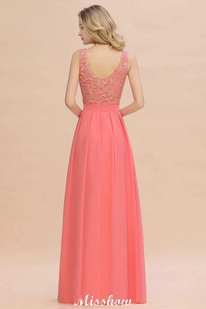 Floral Lace A-line Simple Wedding Dress Sleeveless Maxi Bridesmaid Dress (ZD12951)