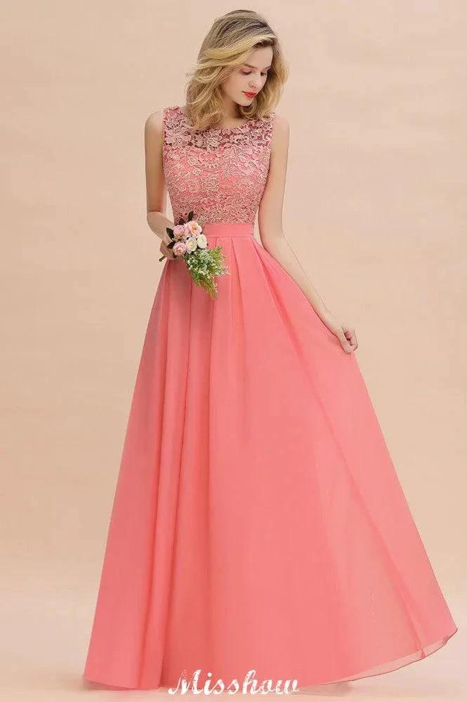 Floral Lace A-line Simple Wedding Dress Sleeveless Maxi Bridesmaid Dress (ZD12951)