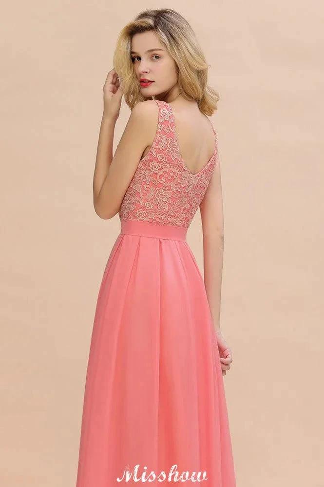 Floral Lace A-line Simple Wedding Dress Sleeveless Maxi Bridesmaid Dress (ZD12951)