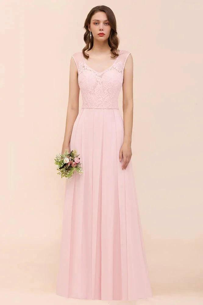 Floral Lace Bridesmaid Dress Pink A-line Wedding Party Dress by misshow.com