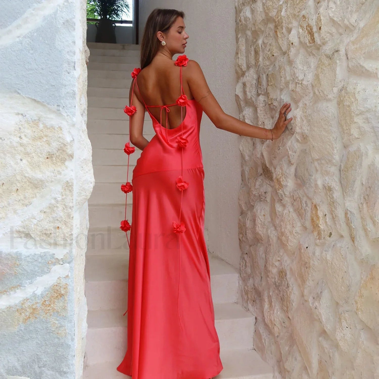 Floral Strappy Backless Dress with Relaxed Fit and Comfort Fit Design