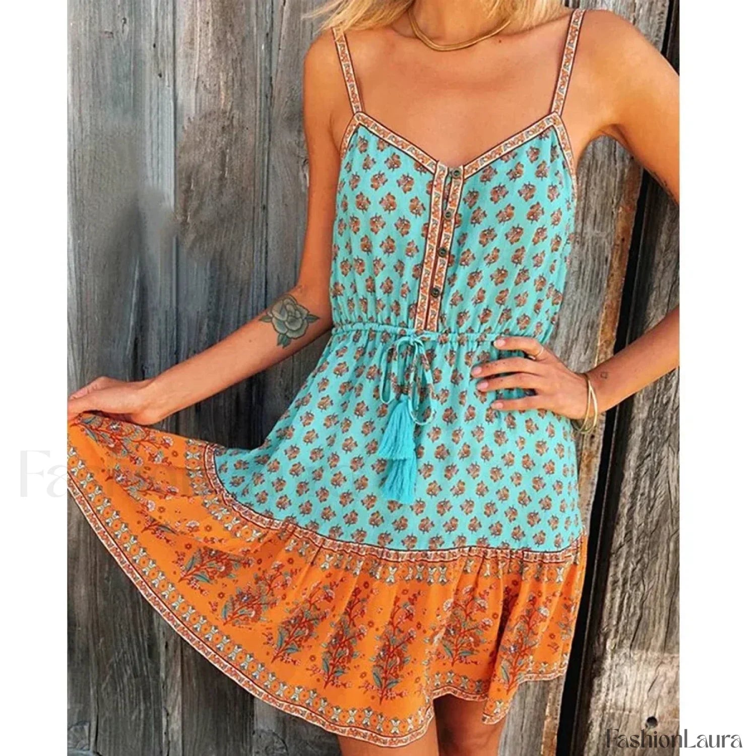 Floral Strappy Mini Boho Dress