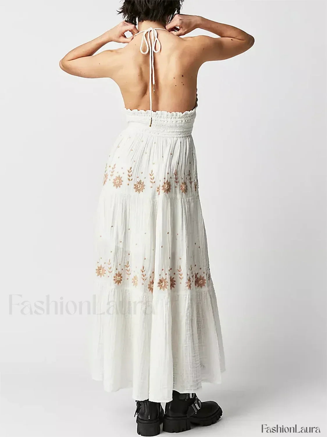 Floral Tie-Up Halter Boho Dress