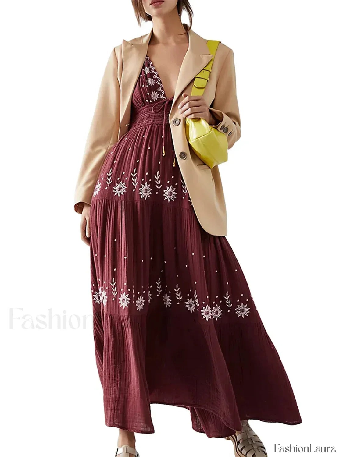 Floral Tie-Up Halter Boho Dress