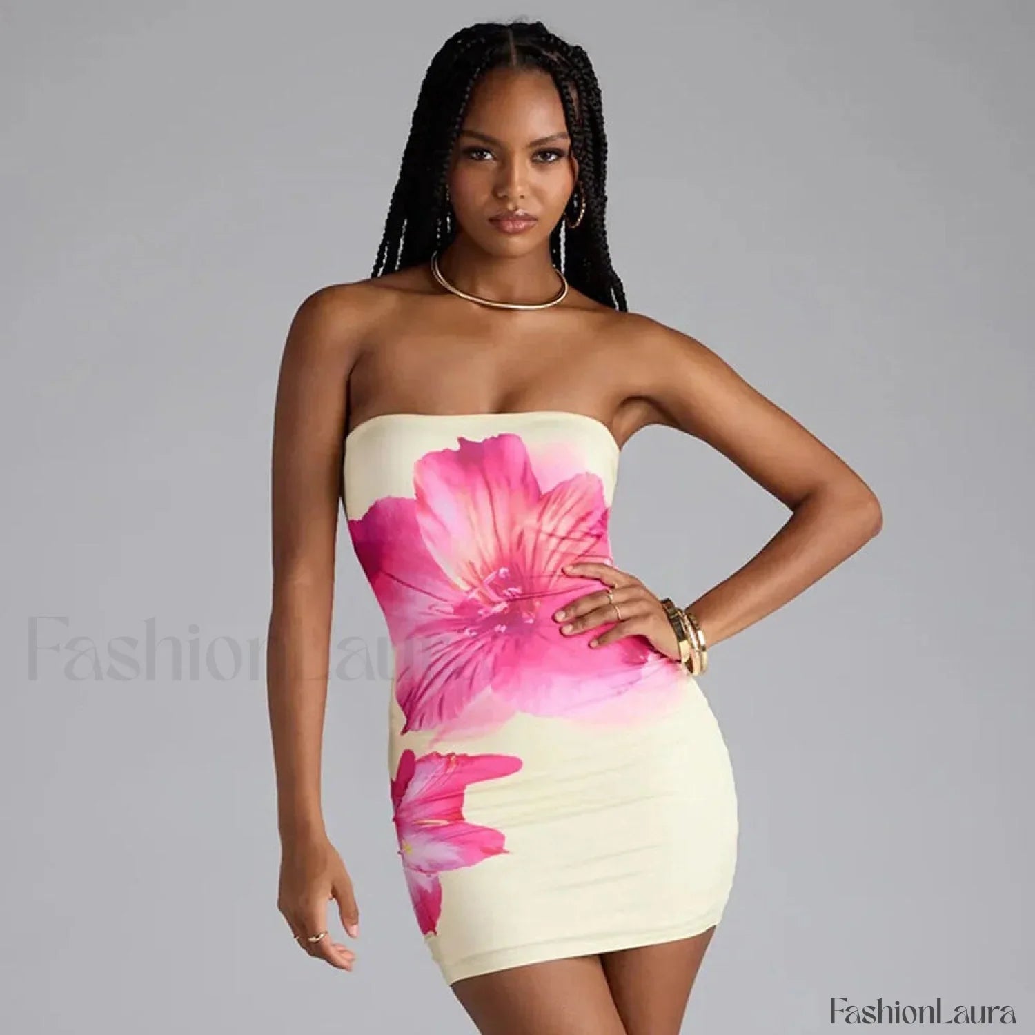 Floral Tube Top Elegant Dress for Layered Outfit Styling