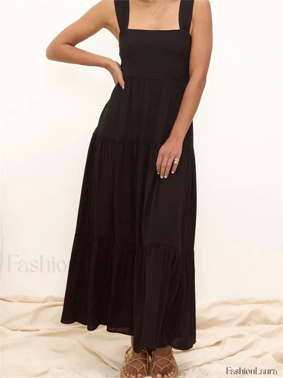 Floral Wide Strap A-Line Maxi Dress
