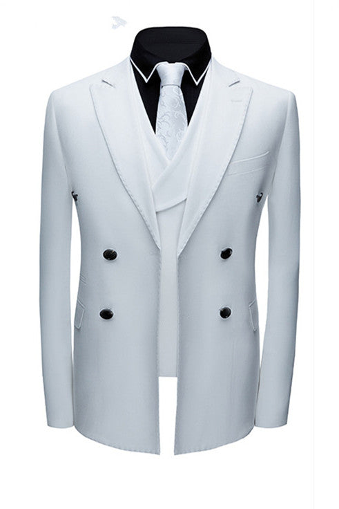 Formal White Business Men Suits with Three Pieces Peak Lapel Suit Online