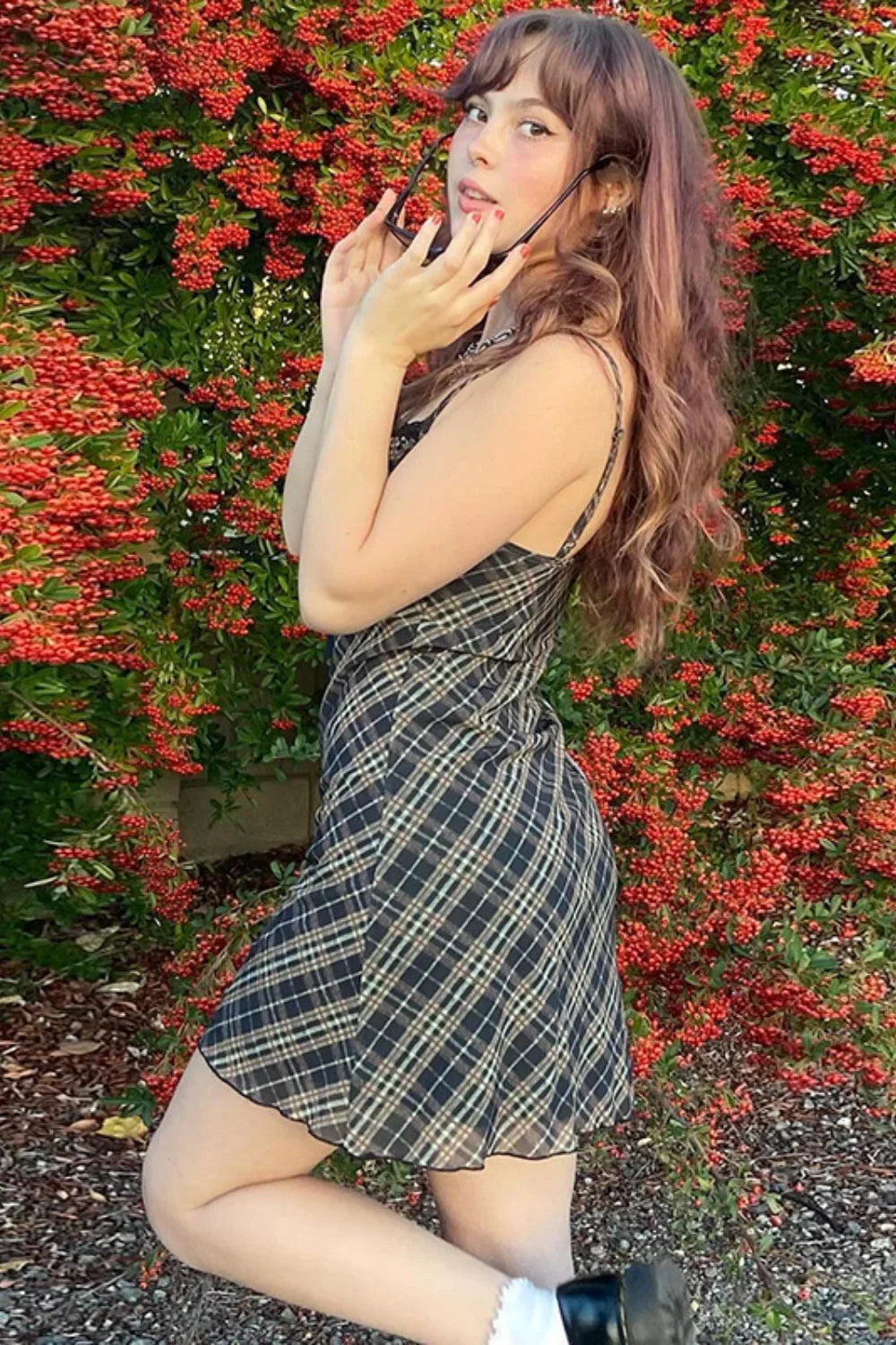 French Checkered Cami Vintage Inspired Dress for Layered Outfit Styling