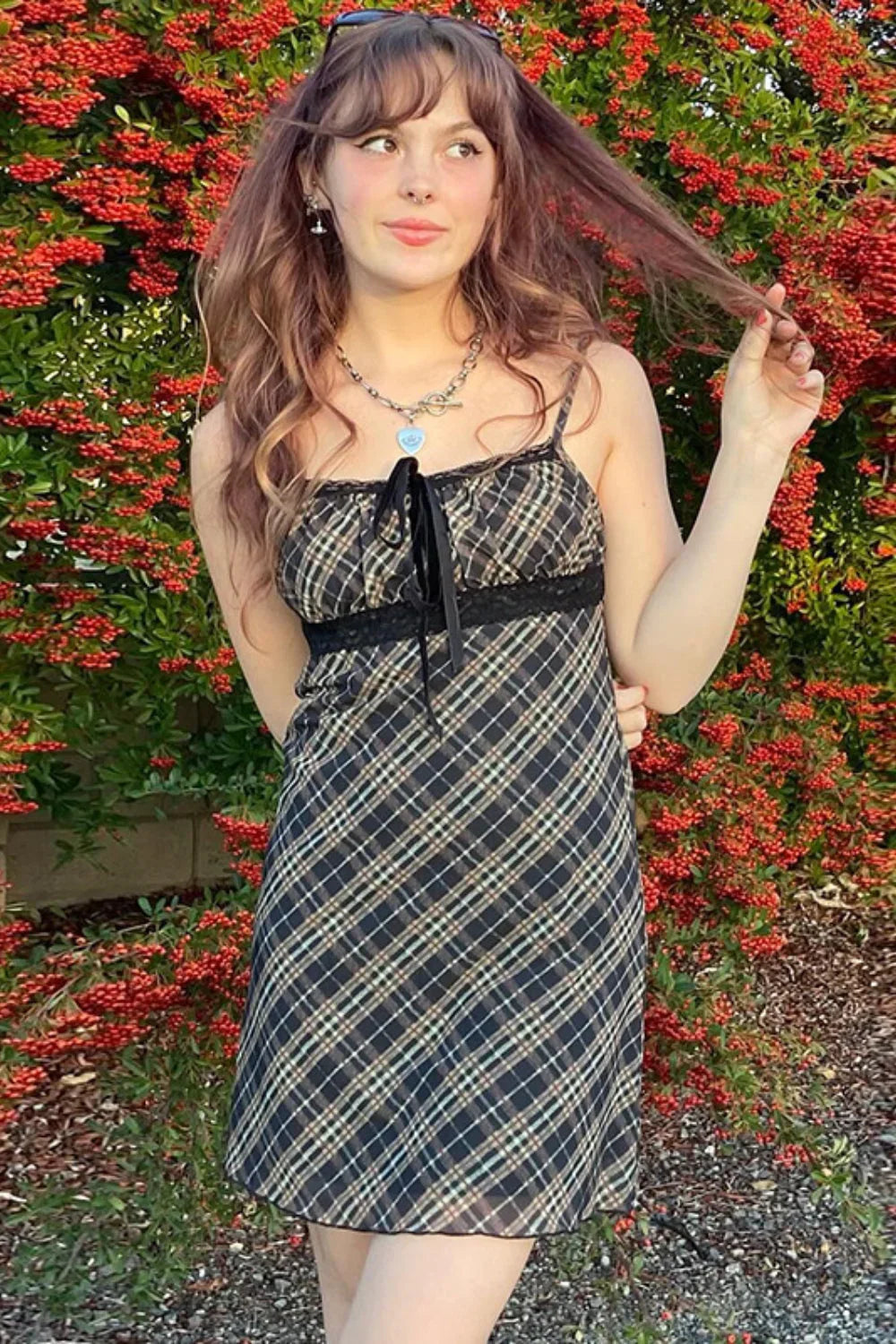 French Checkered Cami Vintage Inspired Dress for Layered Outfit Styling