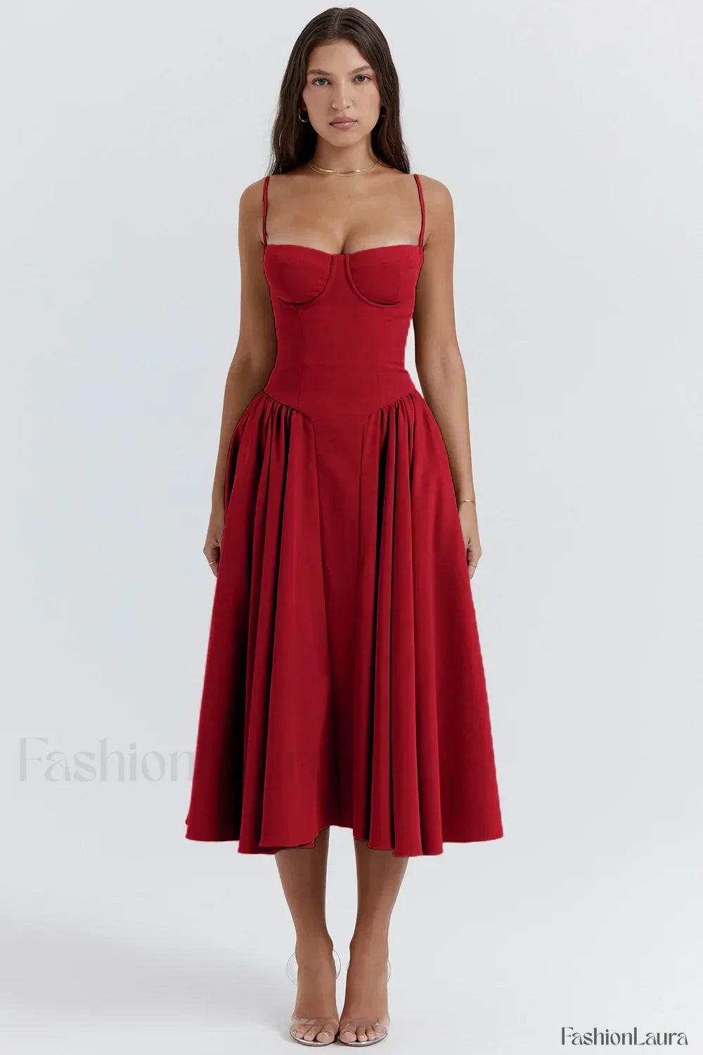 French Vintage Strap Midi Dress