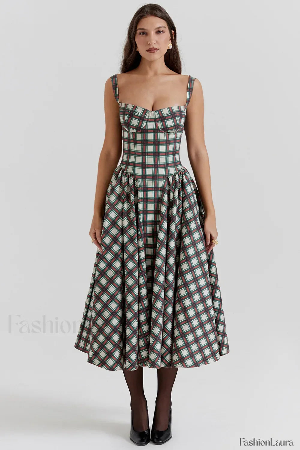French Vintage Strap Midi Dress