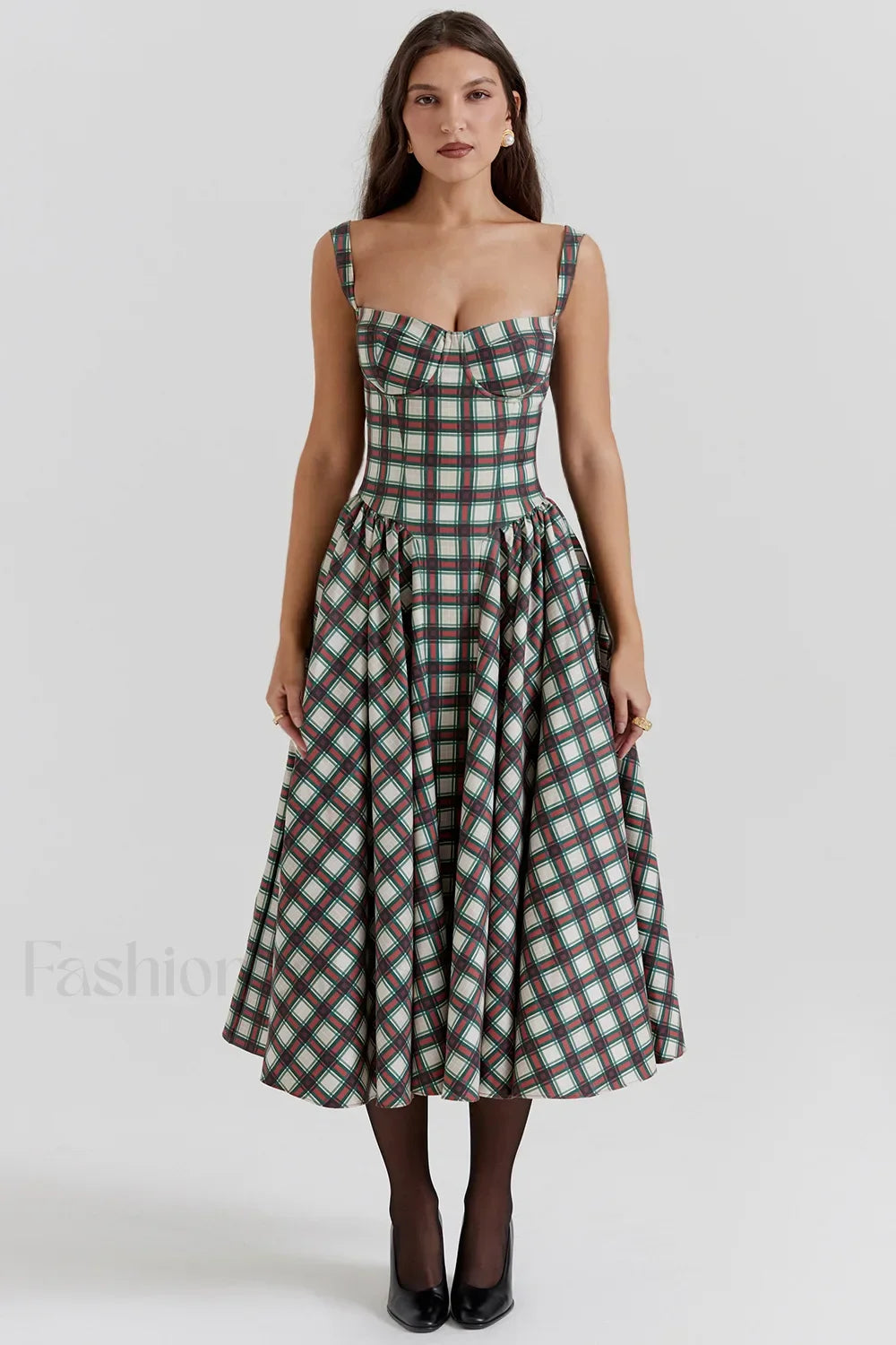 French Vintage Strap Midi Dress