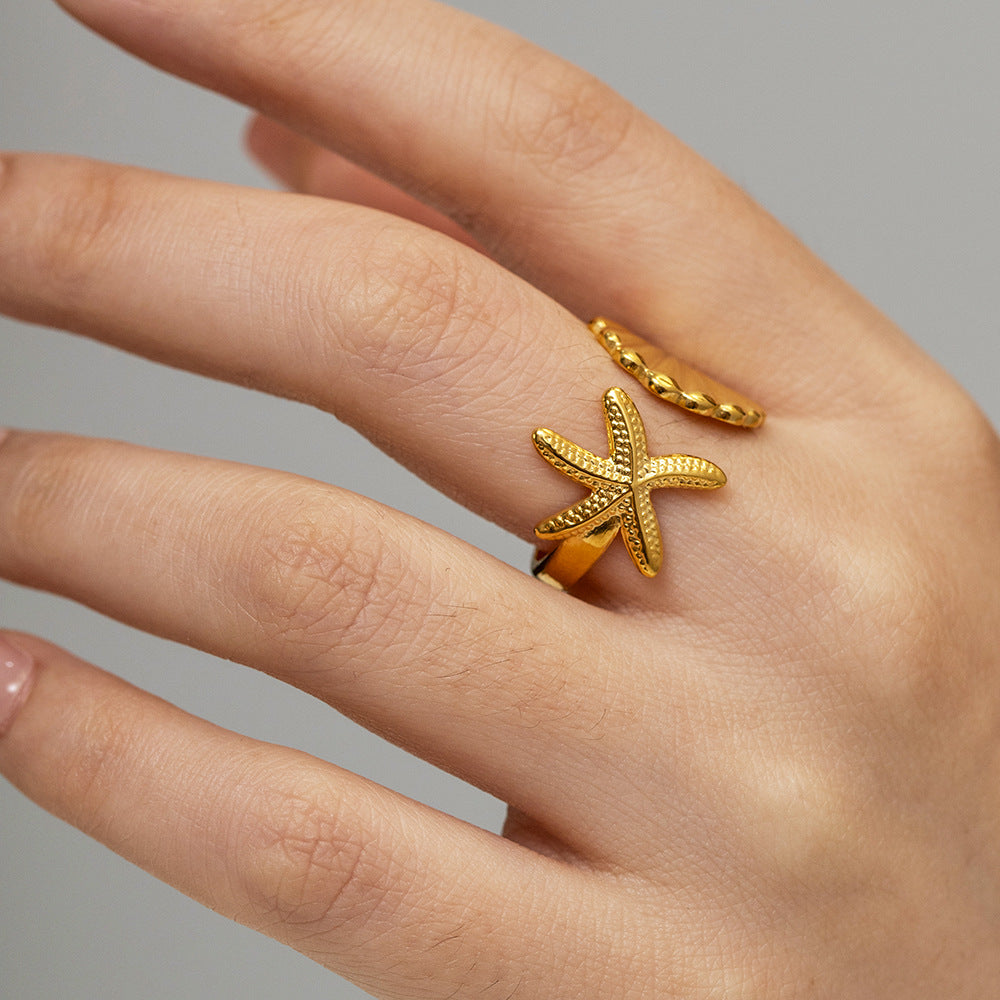 Gold Stainless Steel Starfish Shell Ring G13