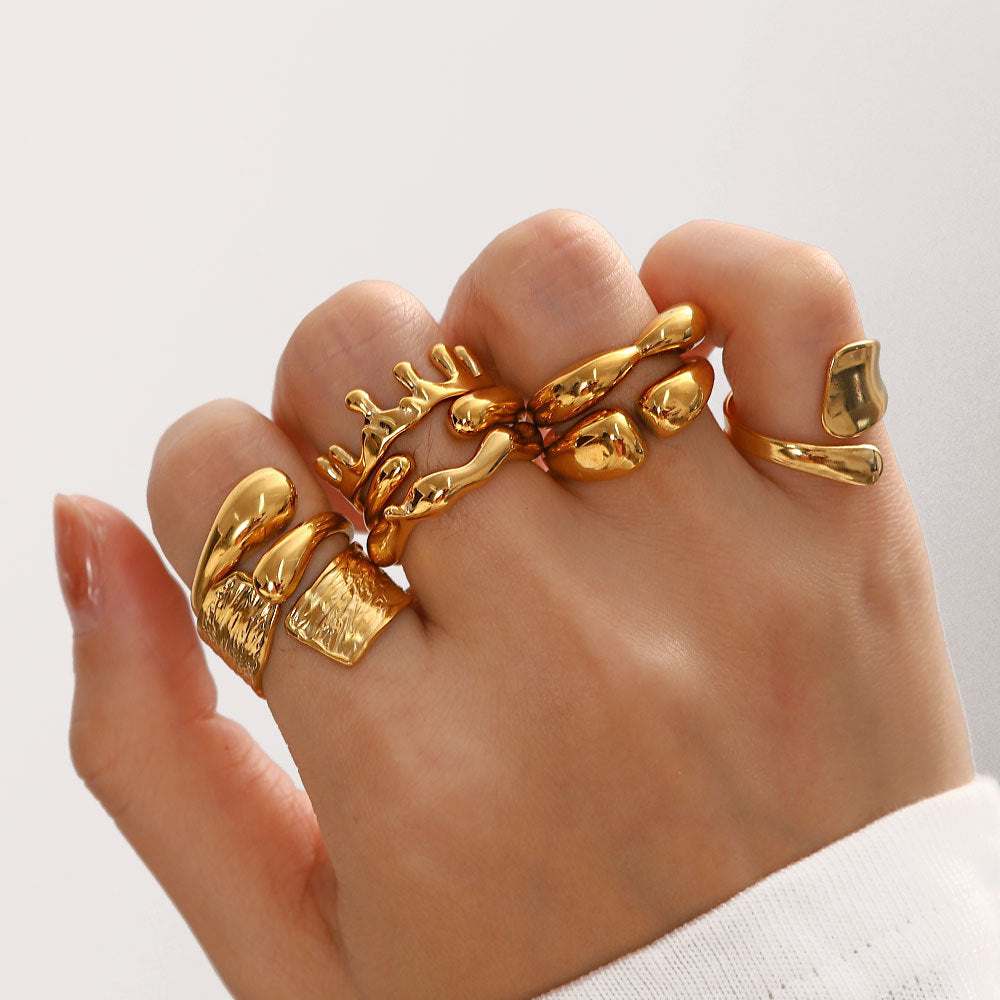 Irregular Ring Line Geometric Adjustable Open Ring G17