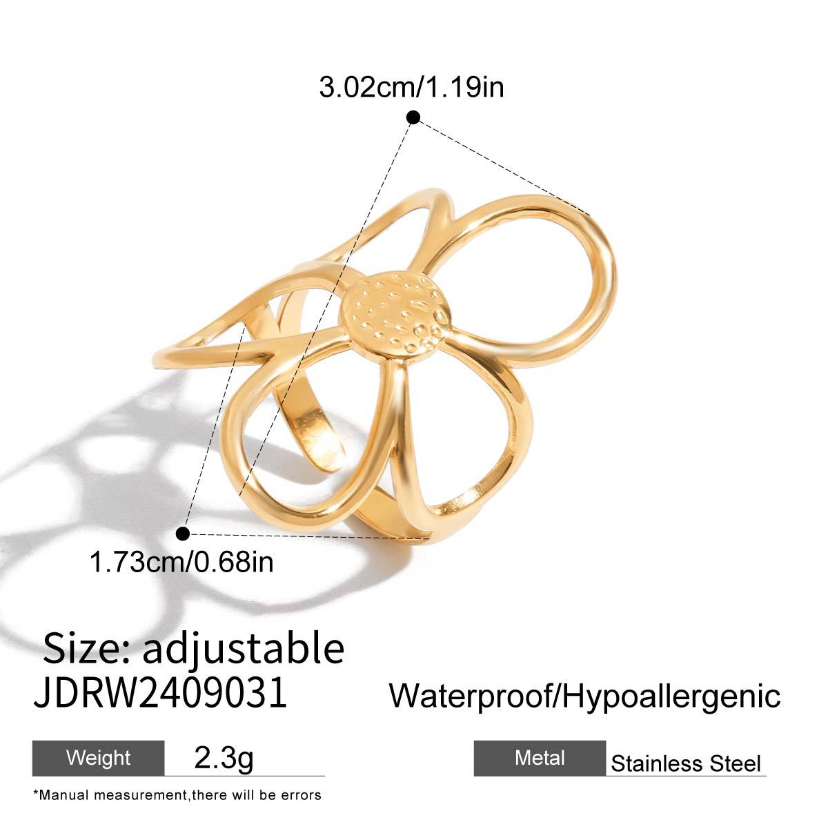 Gold and Silver Colorblock Hollow Flower Design Vintage Adjustable Ring G19