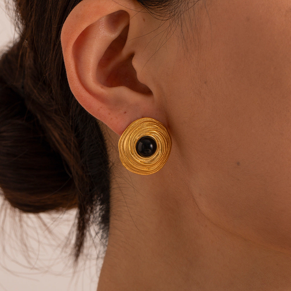 Retro Coil Earrings Palace Style Black Agate Earrings G22