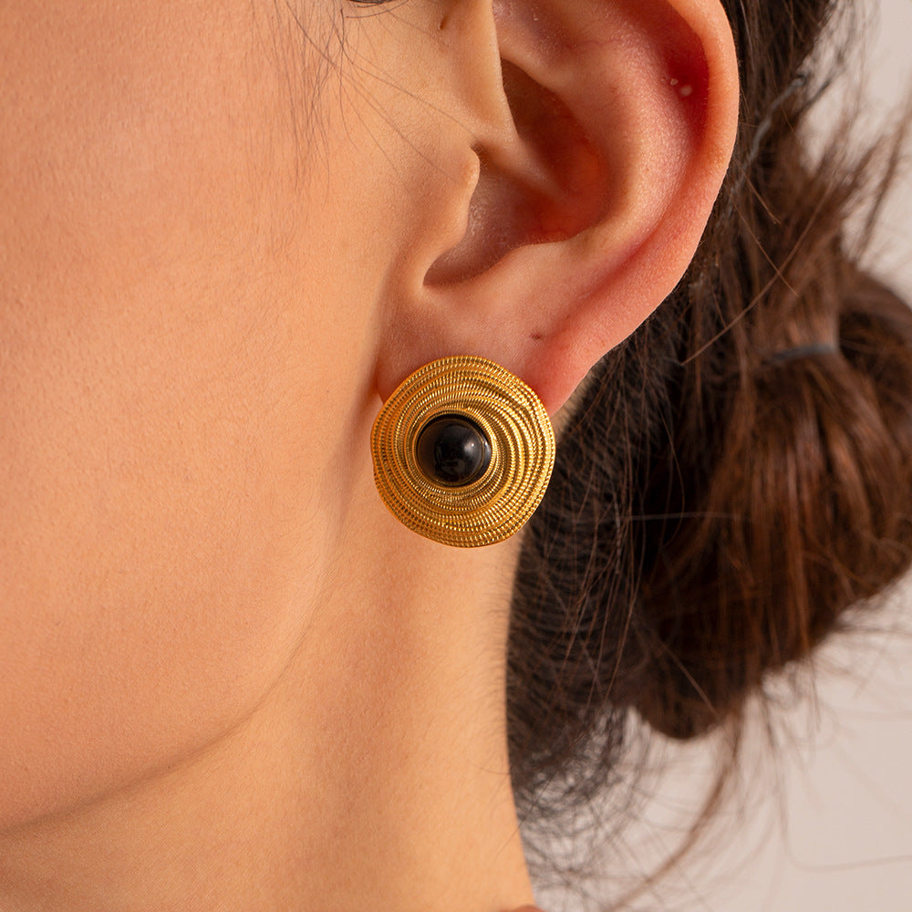 Retro Coil Earrings Palace Style Black Agate Earrings G22
