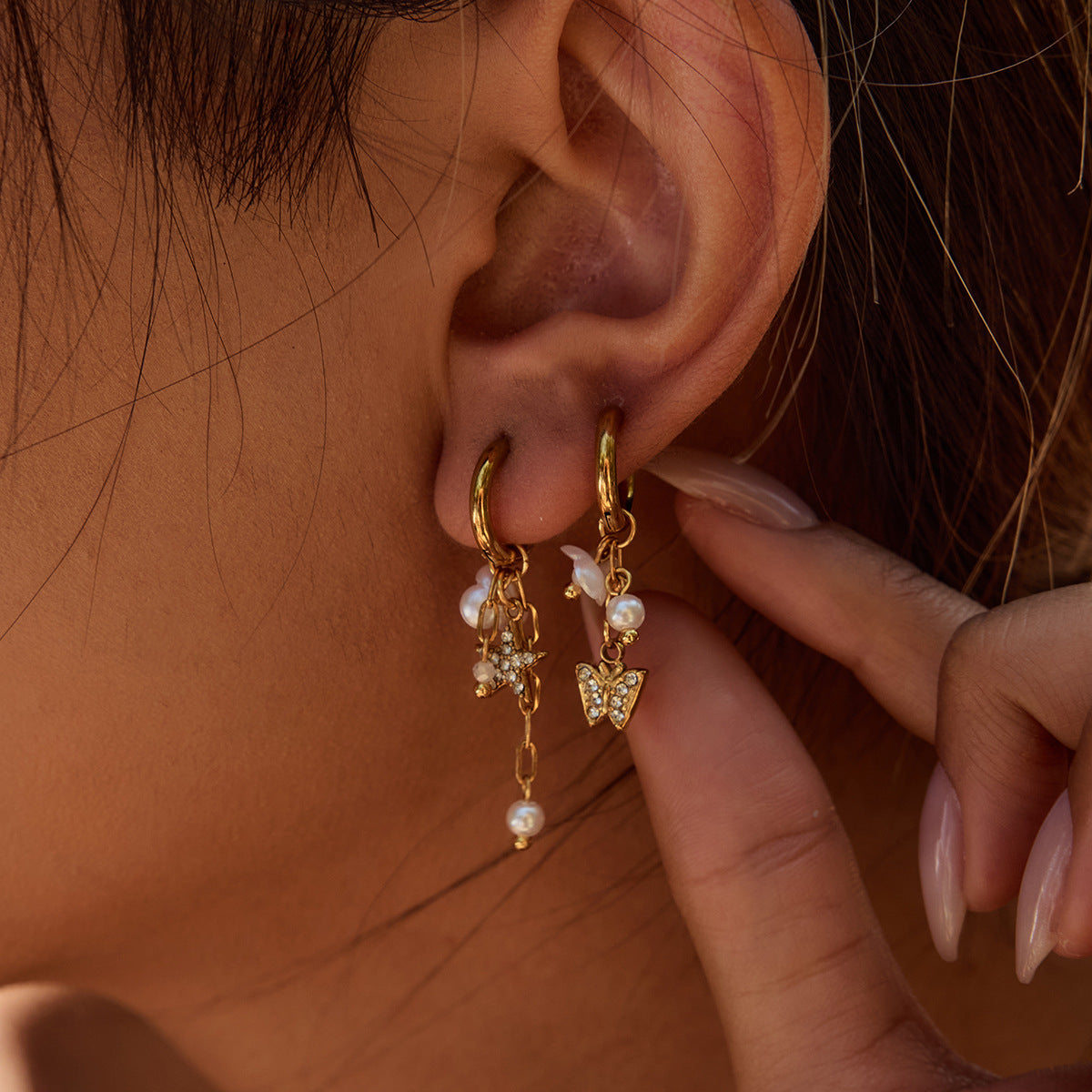 Pearl Stainless Steel Earrings Design Star Earrings