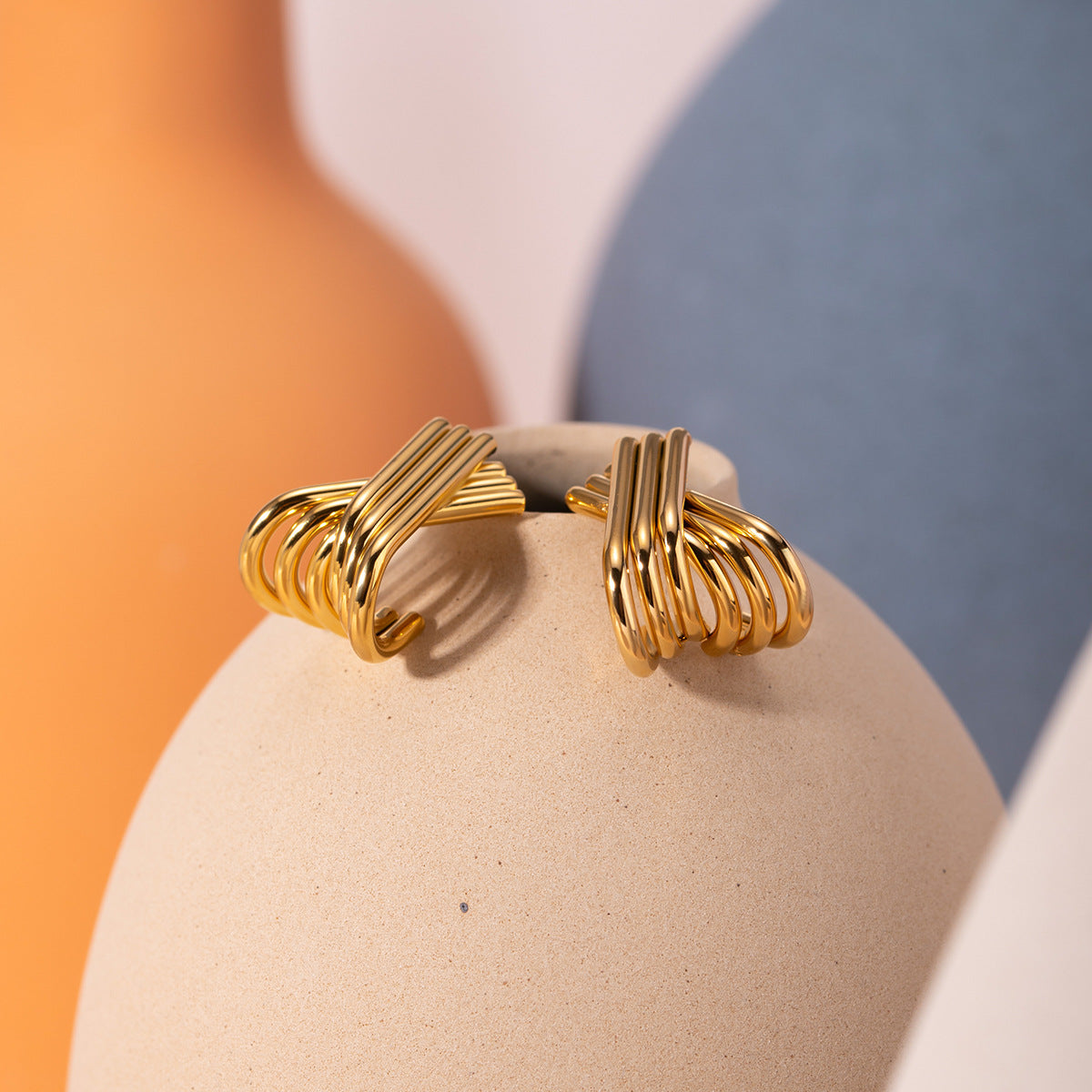 Fashion Gold Stainless Steel Simple Line X-shaped Earrings G27
