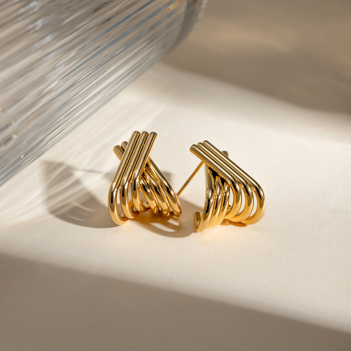 Fashion Gold Stainless Steel Simple Line X-shaped Earrings G27