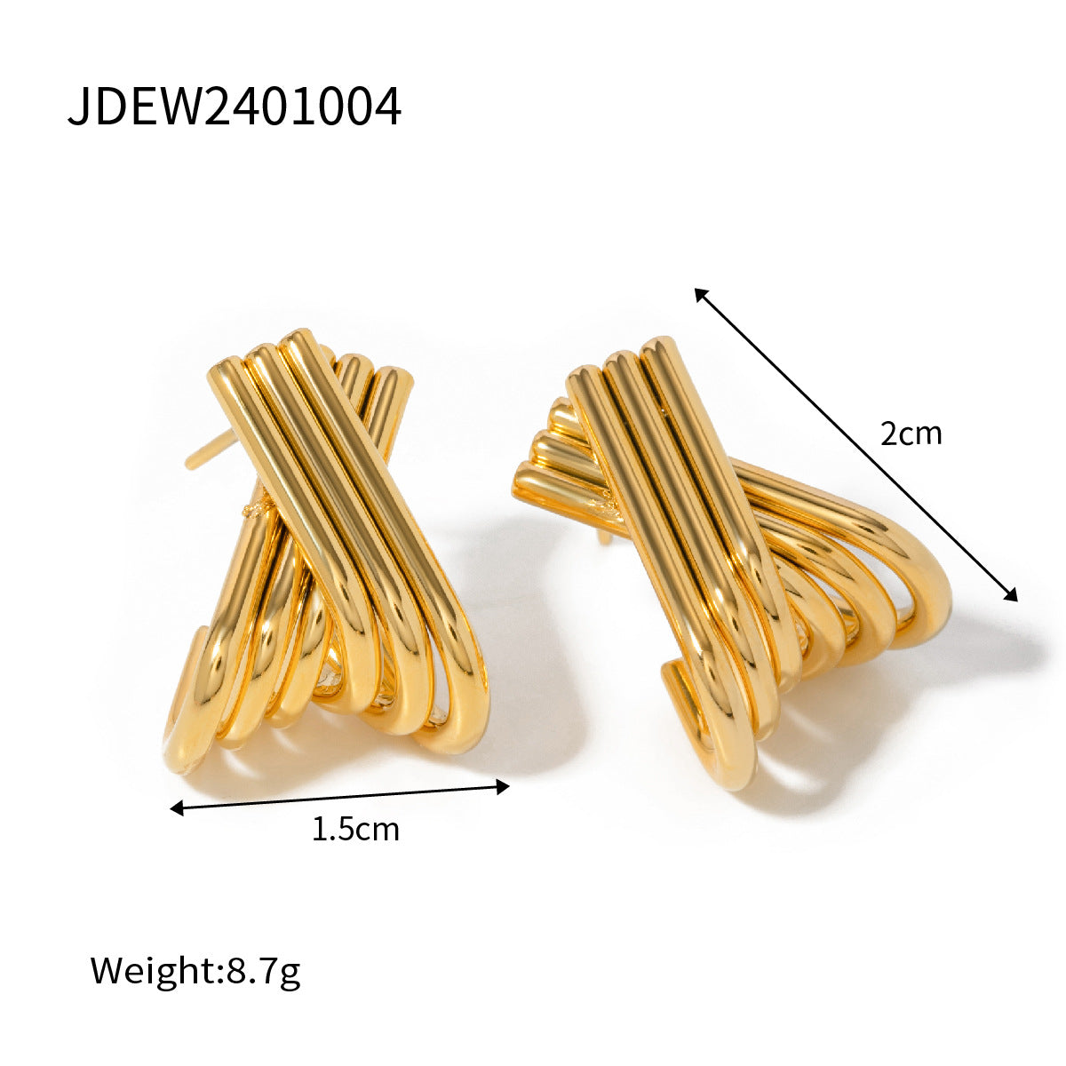 Fashion Gold Stainless Steel Simple Line X-shaped Earrings G27