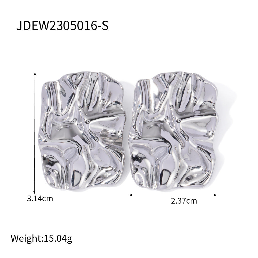 Irregular Geometric Stainless Steel Pleated Earrings G28